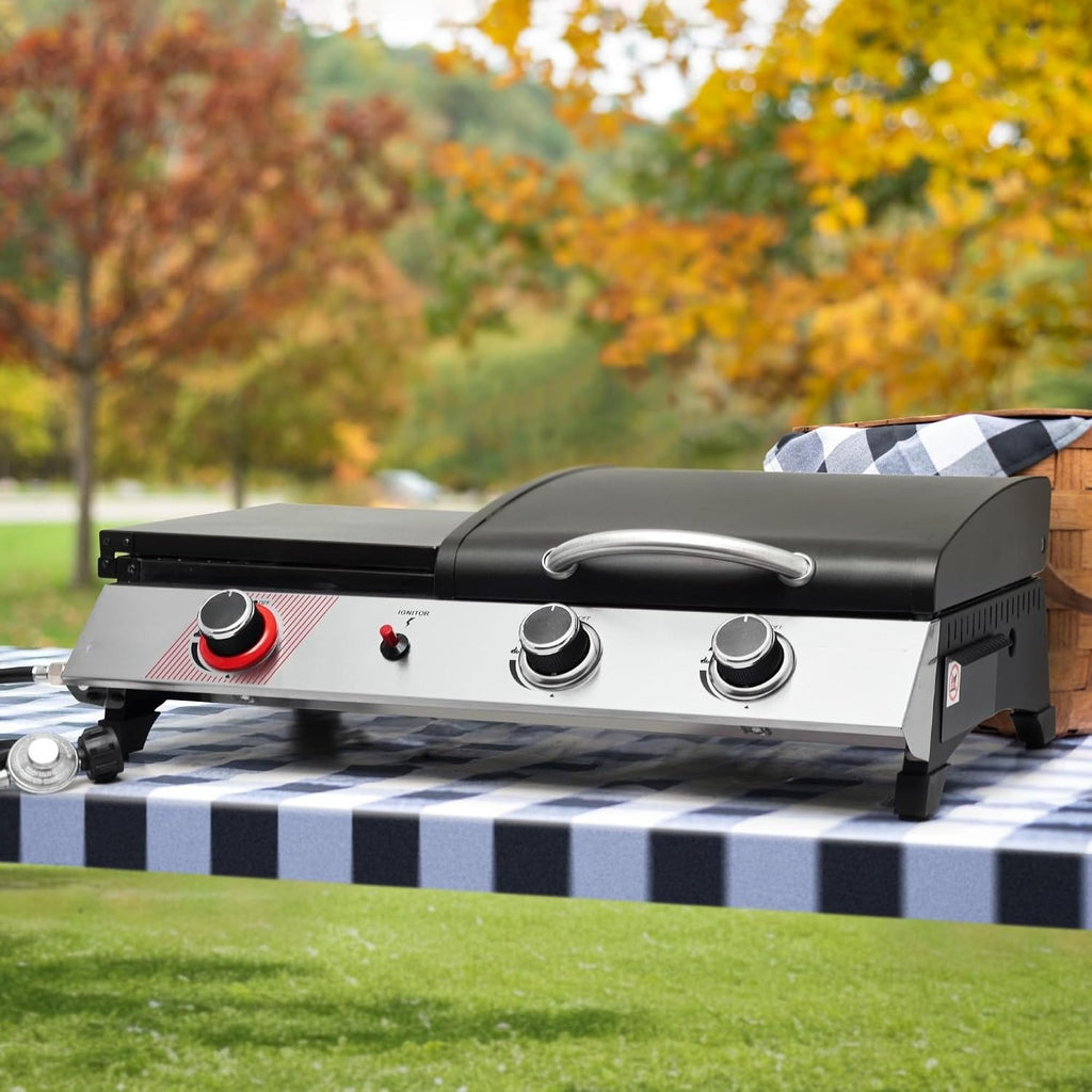 3‑Burner Grill Griddle Combo with Lid