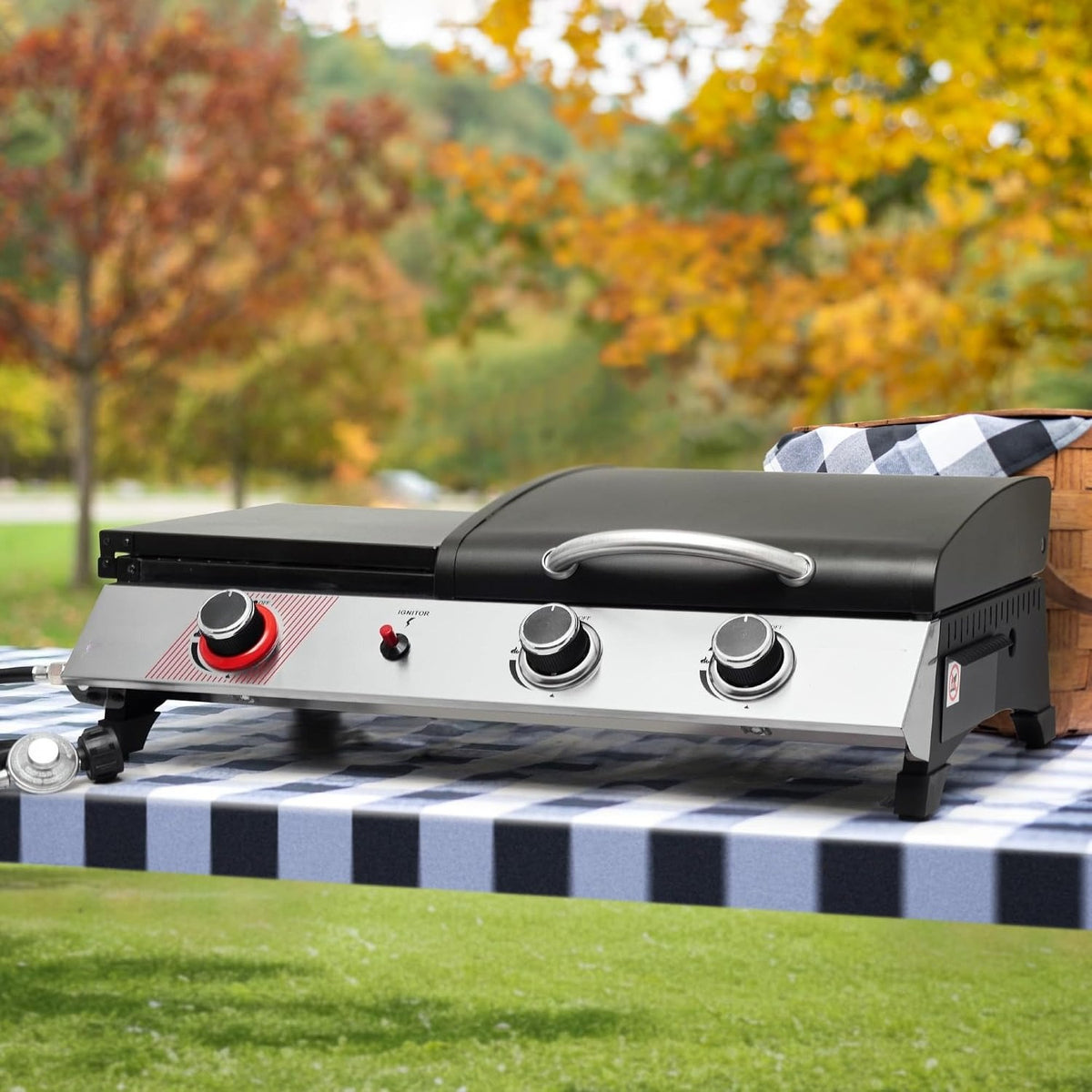 3‑Burner Grill Griddle Combo with Lid