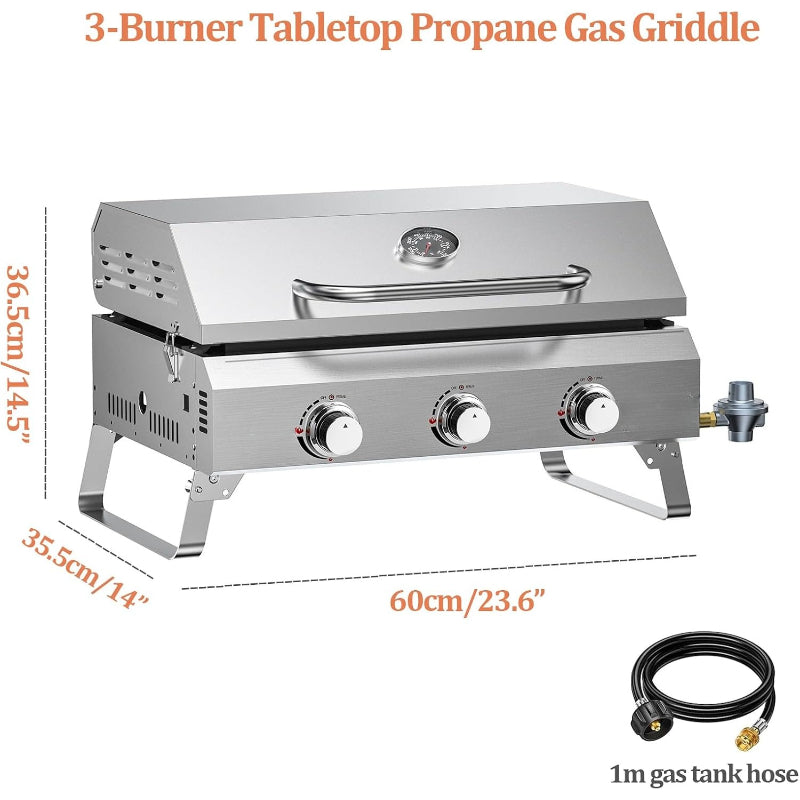3‑Burner Portable Tabletop Gas Griddle