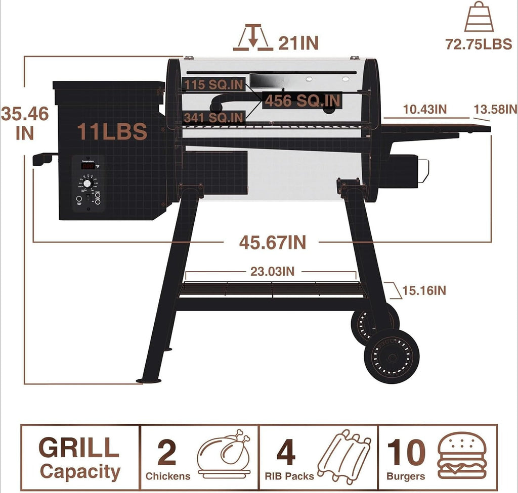 Brown PID‑Controlled Pellet Grill & Smoker