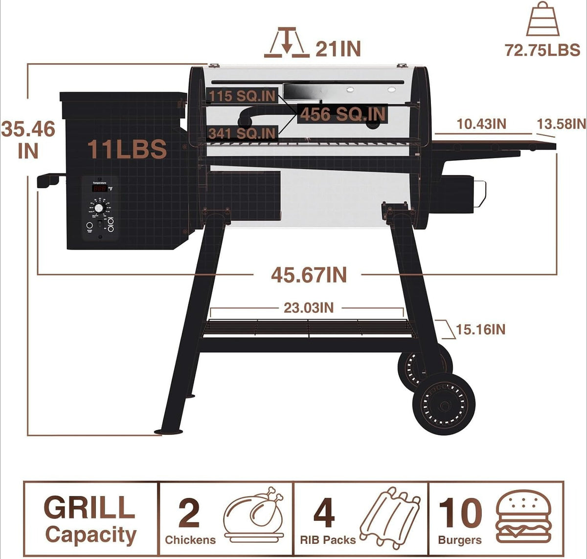 Brown PID‑Controlled Pellet Grill & Smoker