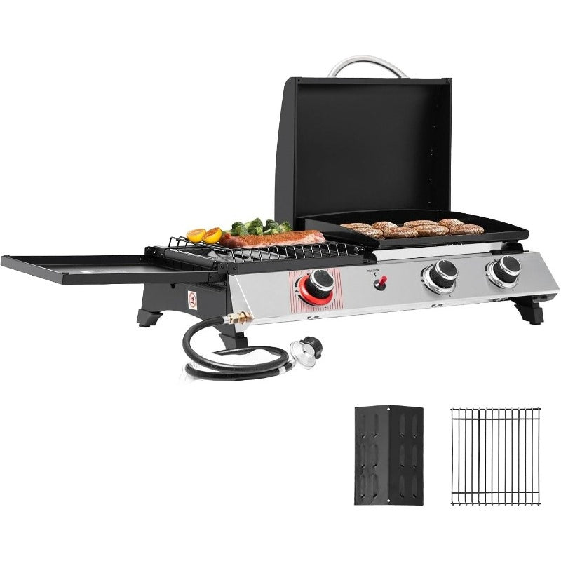 3‑Burner Grill Griddle Combo with Lid