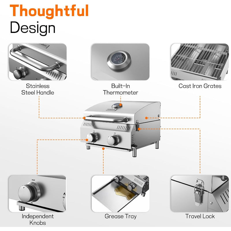 2‑Burner Tabletop Propane Gas Grill