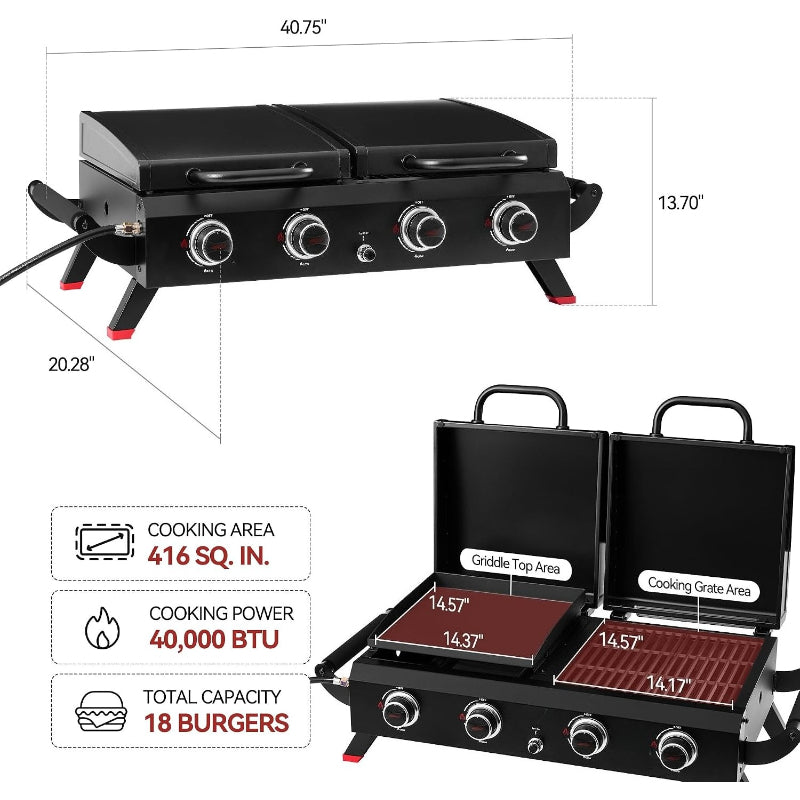 4‑Burner Portable Grill Griddle Combo