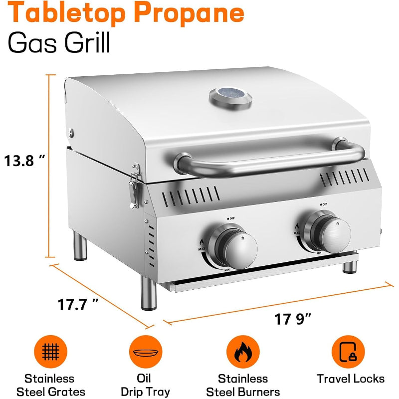 2‑Burner Tabletop Propane Gas Grill