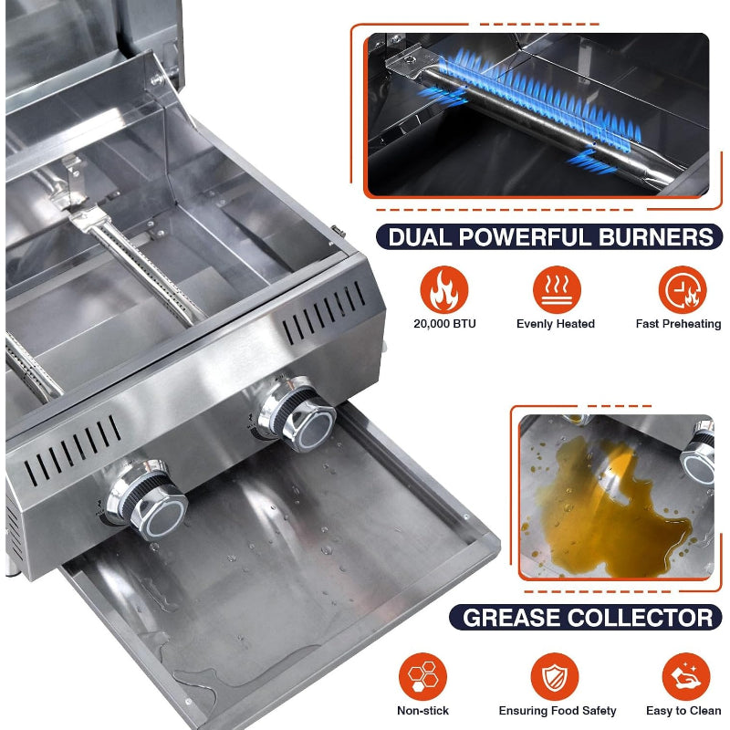 2‑Burner Portable Tabletop Propane Gas Grill