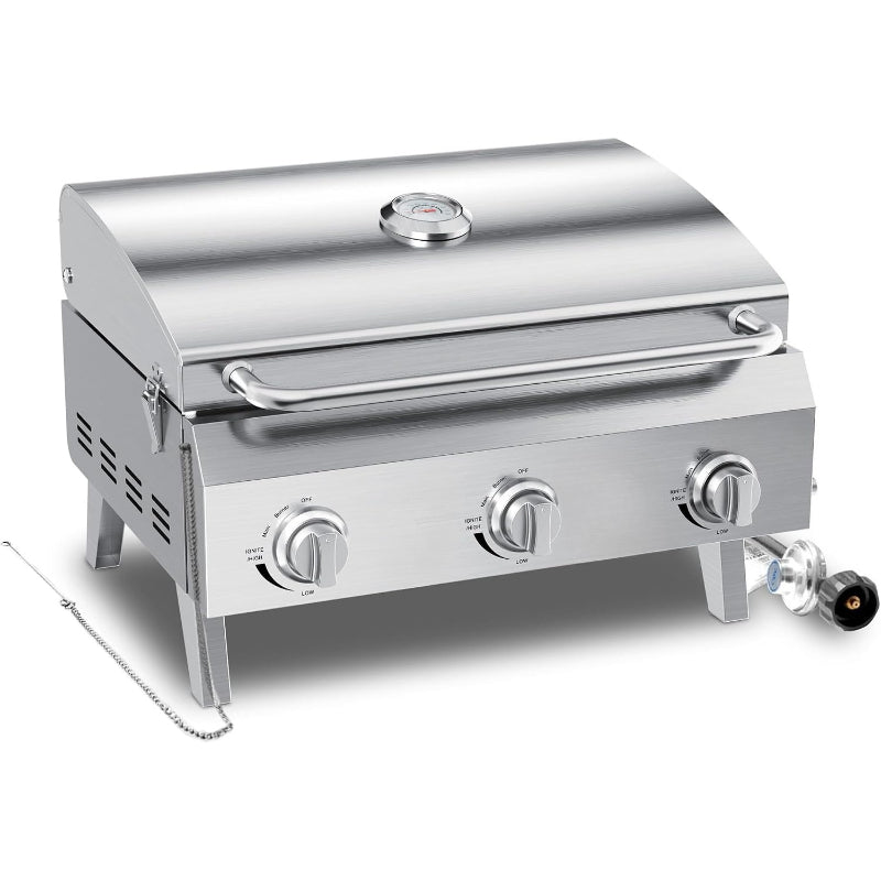3‑Burner Portable Tabletop Propane Gas Grill