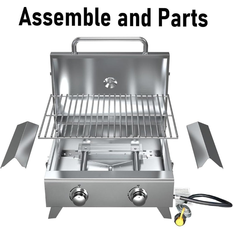 2‑Burner Tabletop Portable Propane Gas Grill