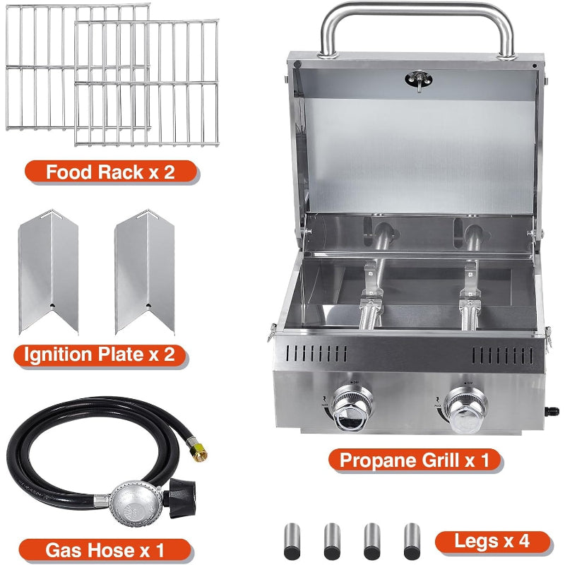 2‑Burner Portable Tabletop Propane Gas Grill