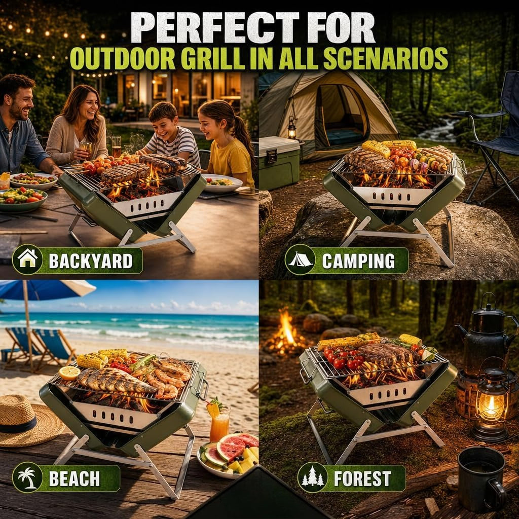 Large Folding Stainless Steel Charcoal Grill