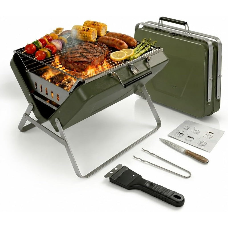 Large Folding Stainless Steel Charcoal Grill