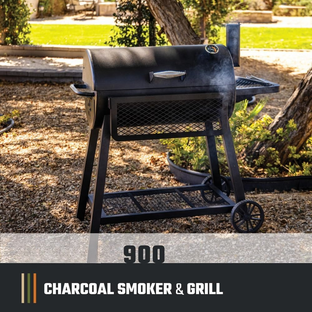 Black Offset Charcoal Smoker & Grill