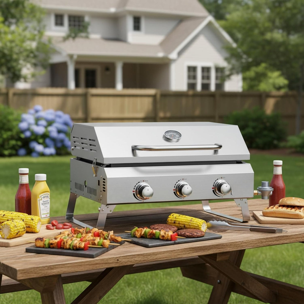 3‑Burner Portable Tabletop Gas Griddle