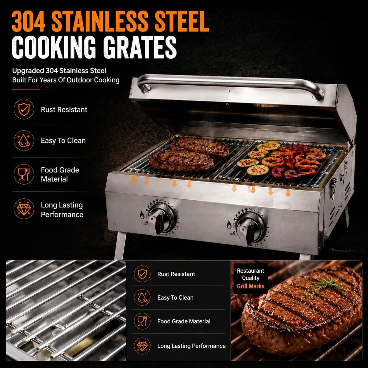 2‑Burner Portable Tabletop Propane Gas Grill