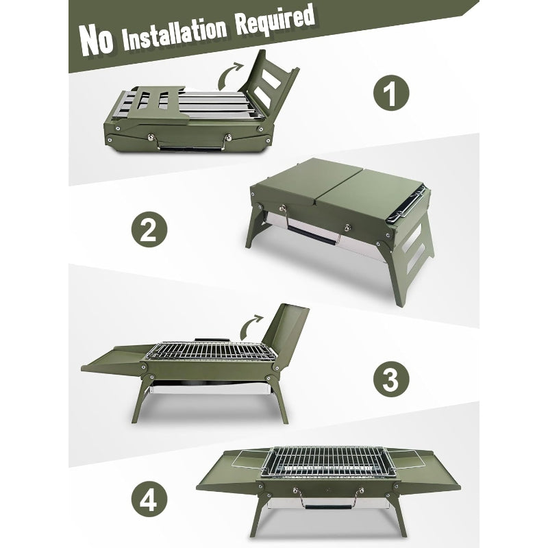 Green Compact Foldable Charcoal Grill