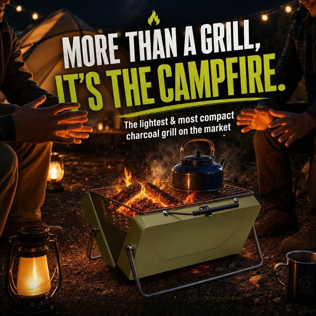 Large Folding Stainless Steel Charcoal Grill