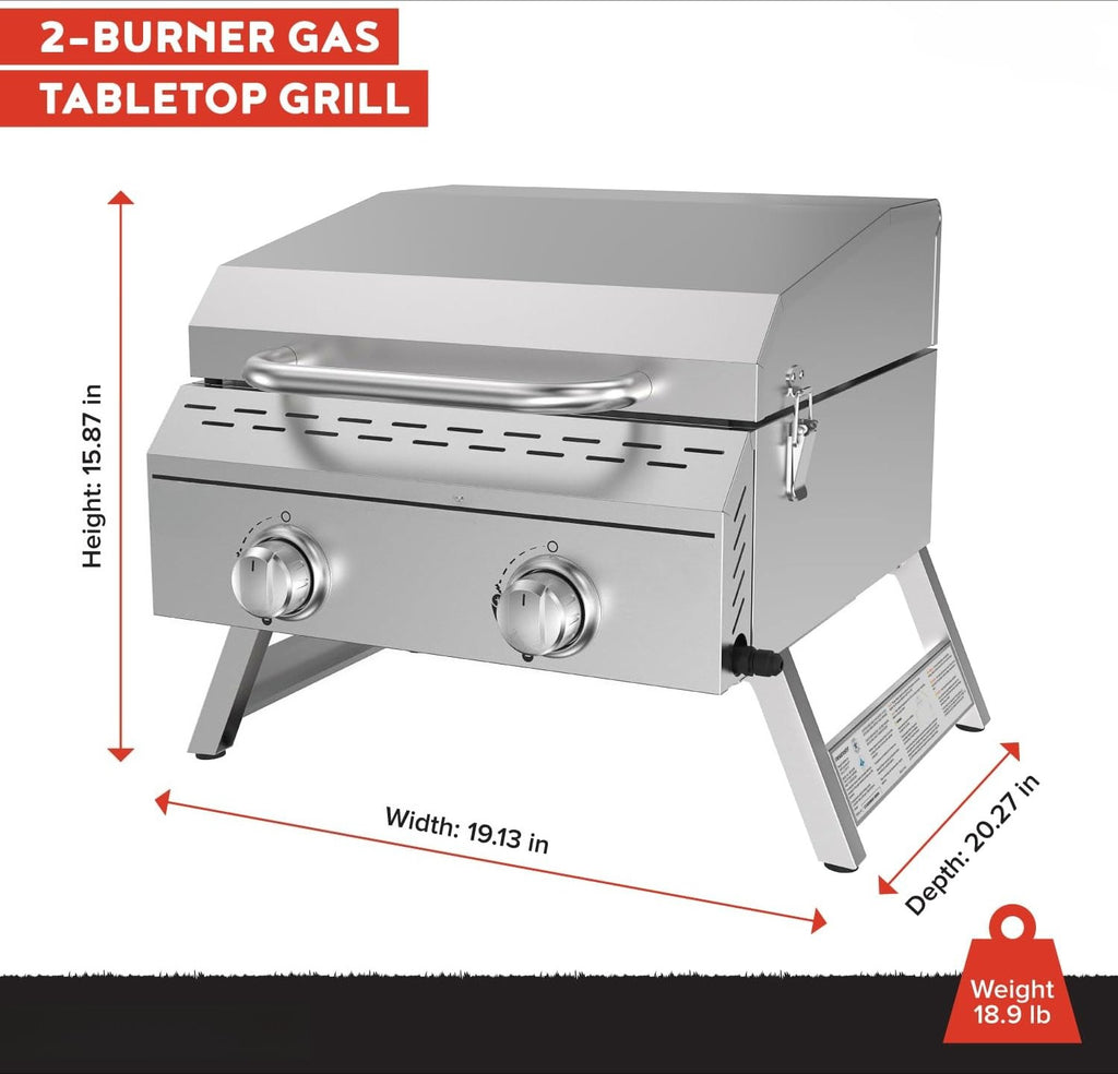 2‑Burner Tabletop Propane Gas Grill