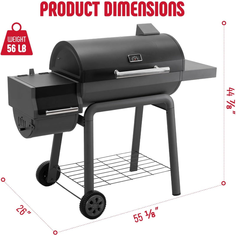 Heavy‑Duty Charcoal Grill with Offset Smoker