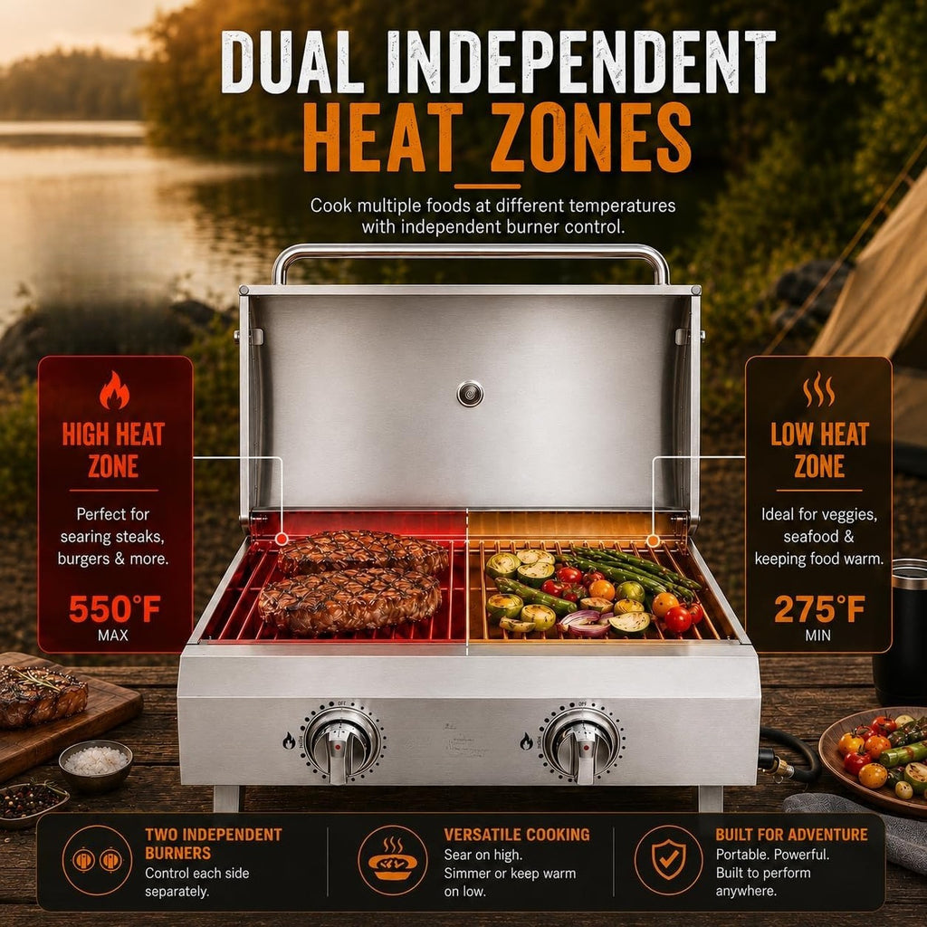 2‑Burner Portable Tabletop Propane Gas Grill