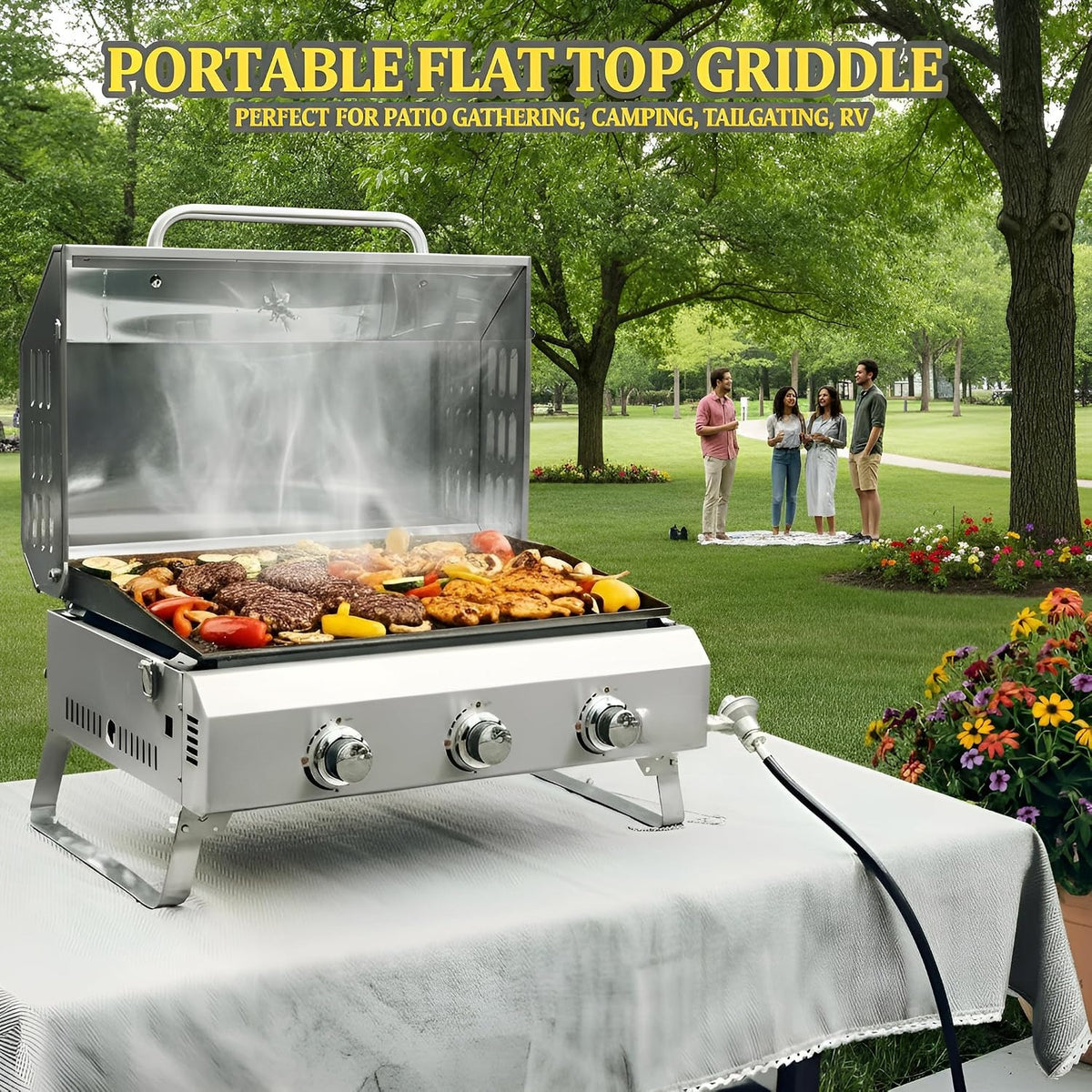 3‑Burner Portable Tabletop Gas Griddle