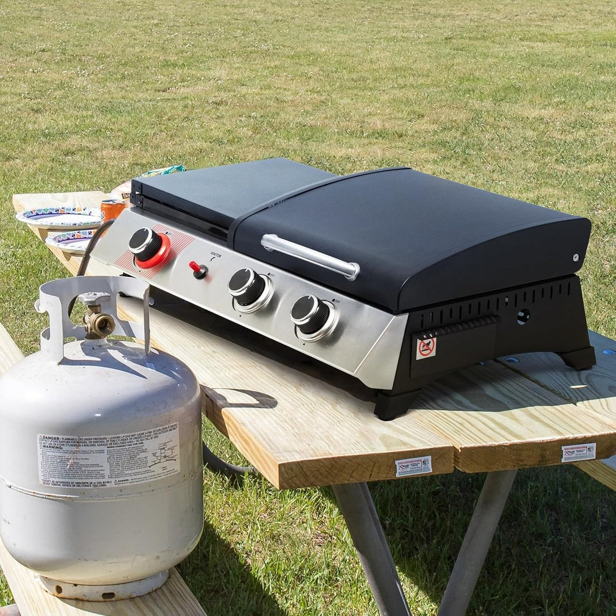 3‑Burner Grill Griddle Combo with Lid