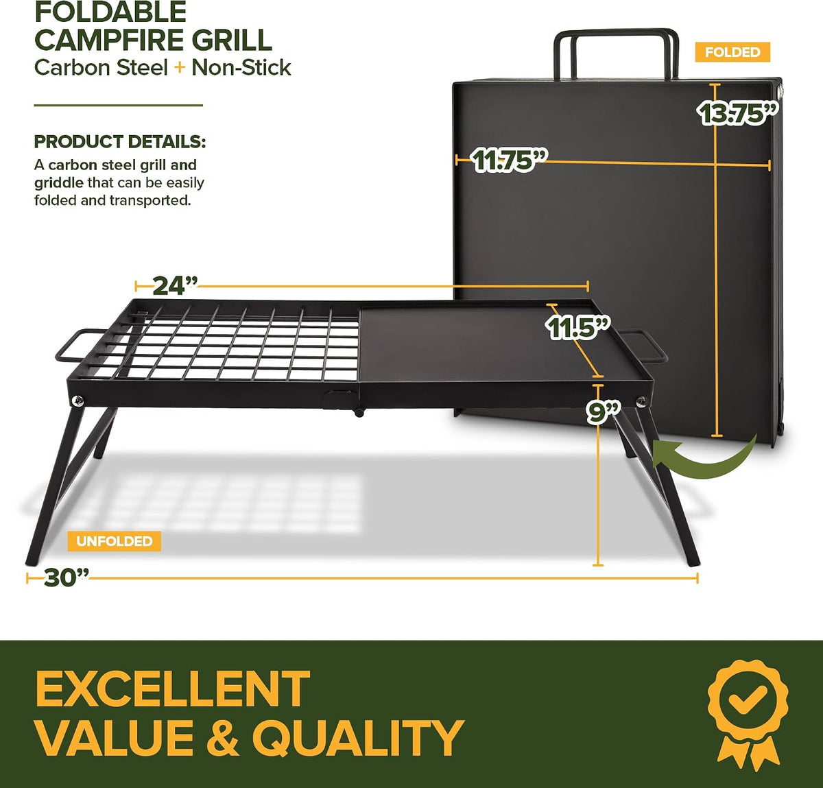 Foldable Carbon Steel Campfire Grill