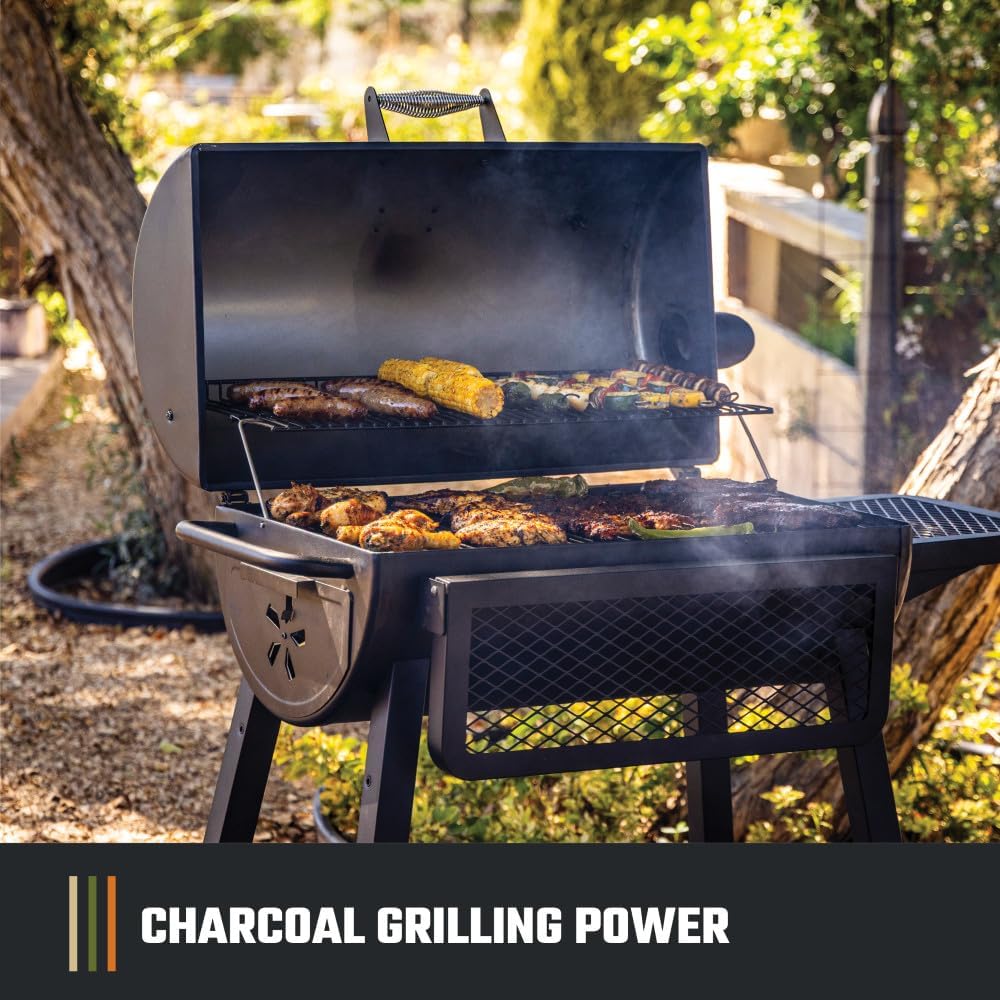 Black Offset Charcoal Smoker & Grill