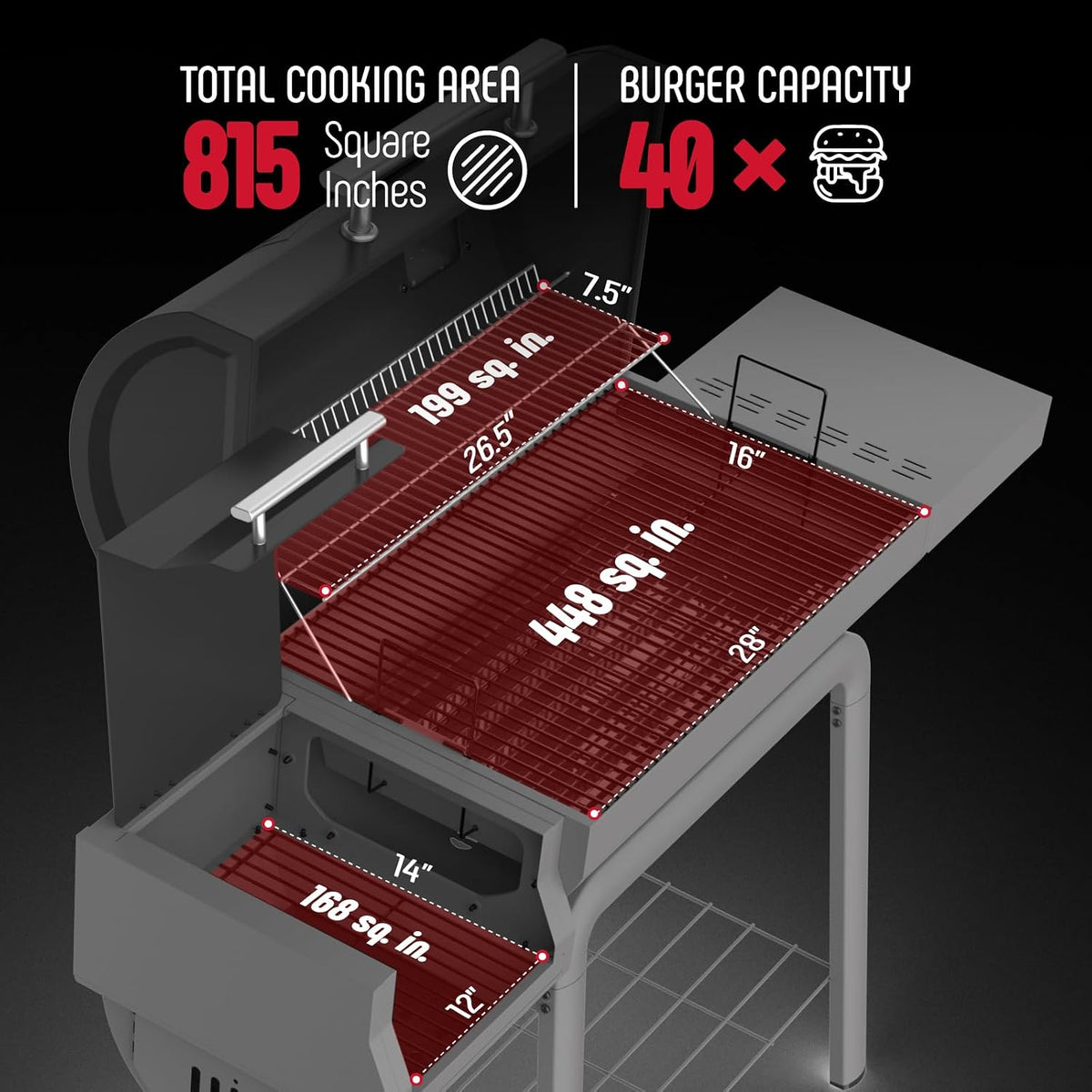 Heavy‑Duty Charcoal Grill with Offset Smoker
