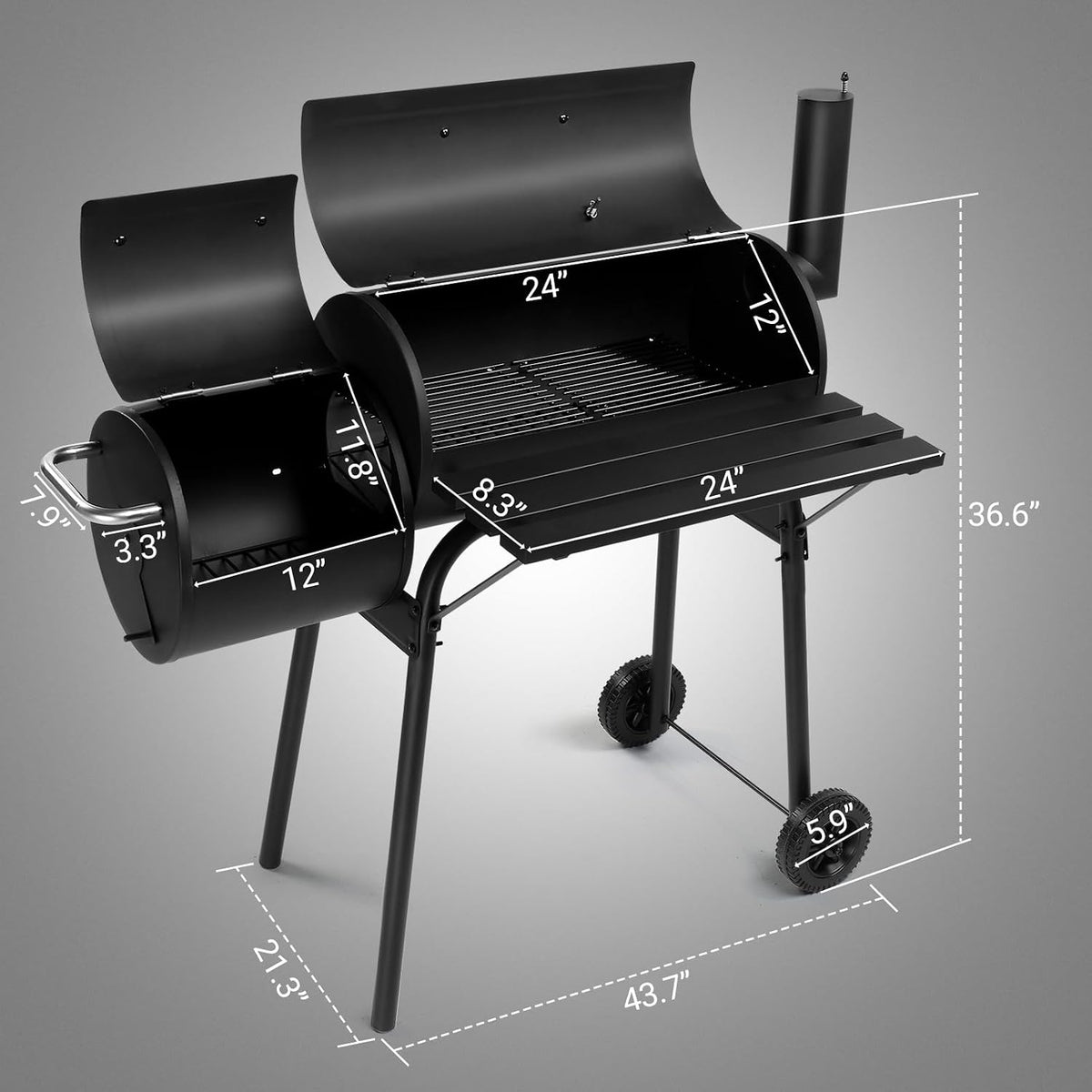 Large Barrel Charcoal Grill with Offset Smoker