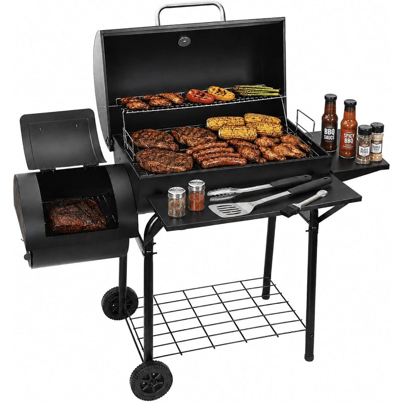 Barrel Charcoal Grill with Offset Smoker Combo