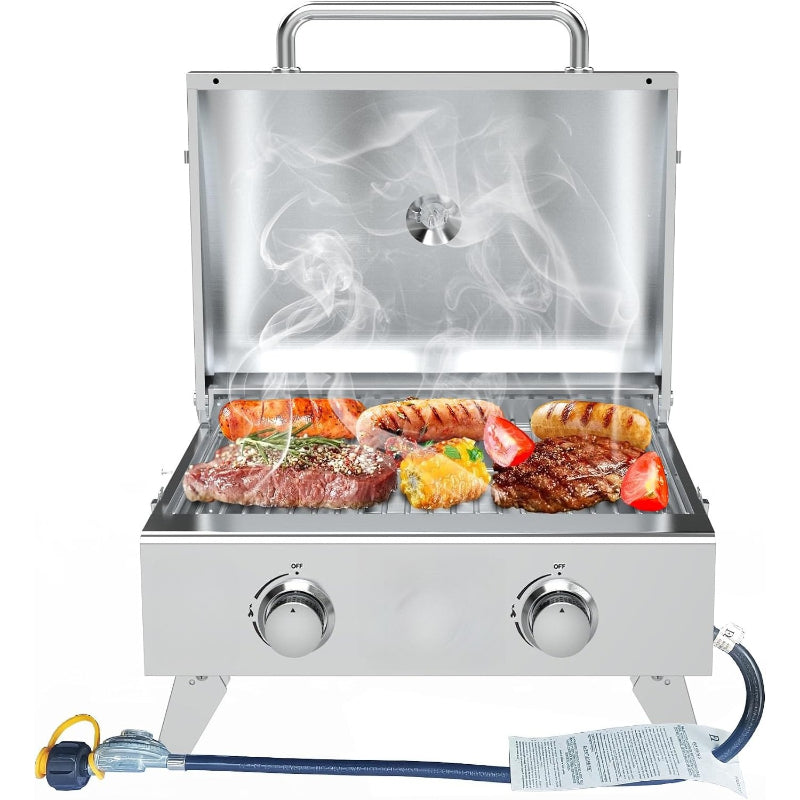 2‑Burner Tabletop Portable Propane Gas Grill