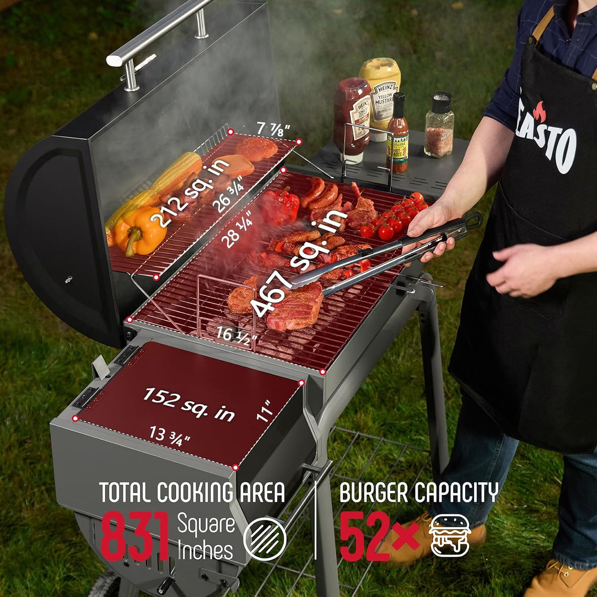 Heavy‑Duty Charcoal Grill with Offset Smoker