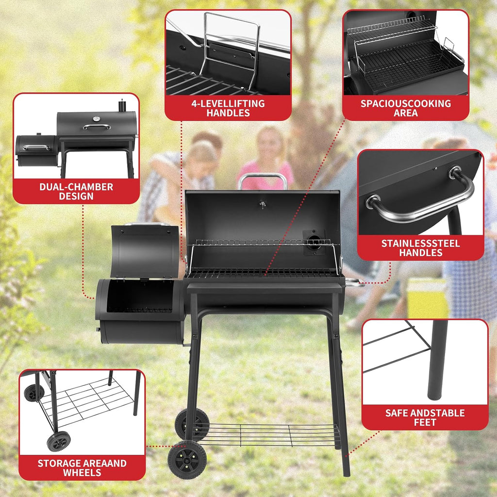 Barrel Charcoal Grill with Offset Smoker