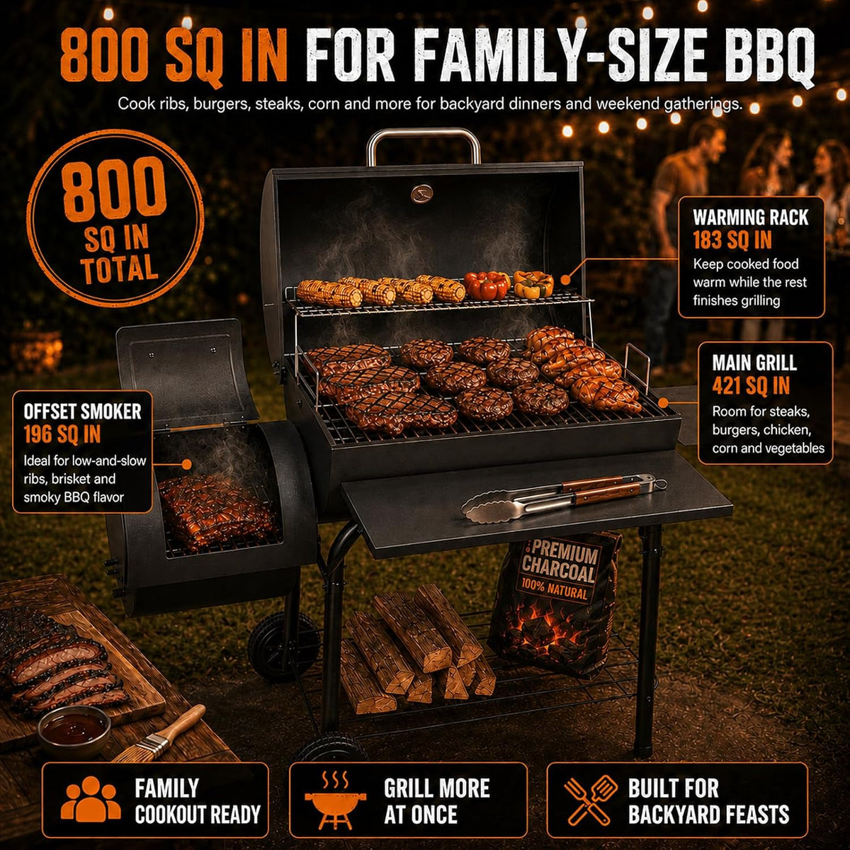 Barrel Charcoal Grill with Offset Smoker Combo