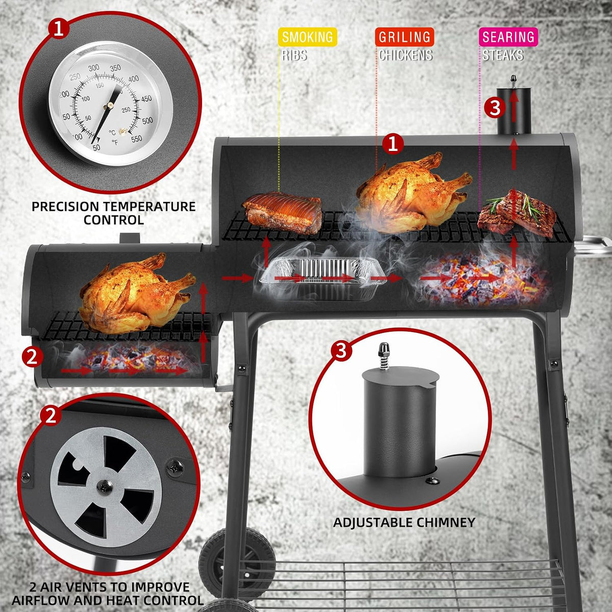 Barrel Charcoal Grill with Offset Smoker