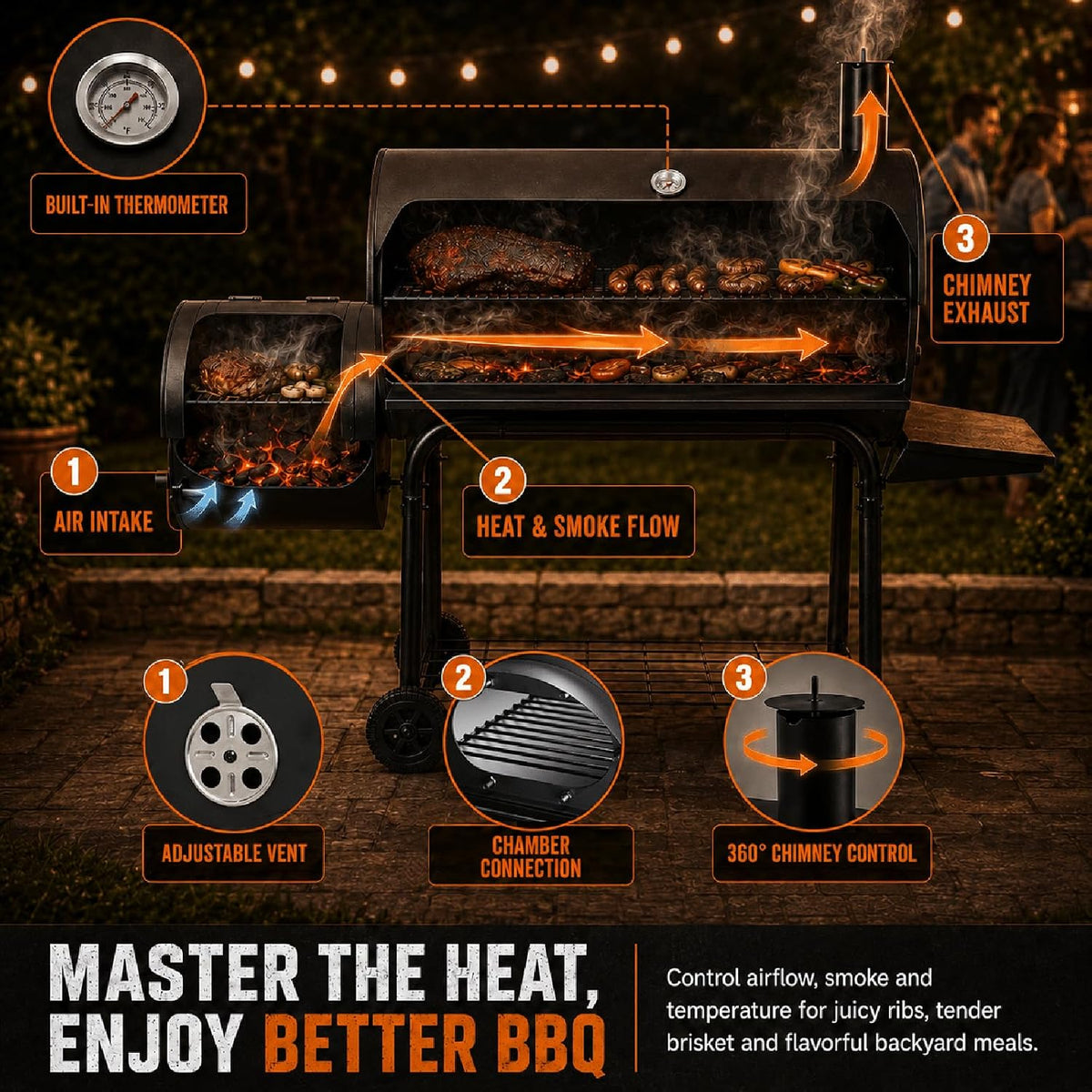 Barrel Charcoal Grill with Offset Smoker Combo