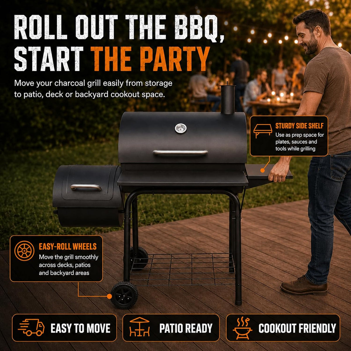 Barrel Charcoal Grill with Offset Smoker Combo