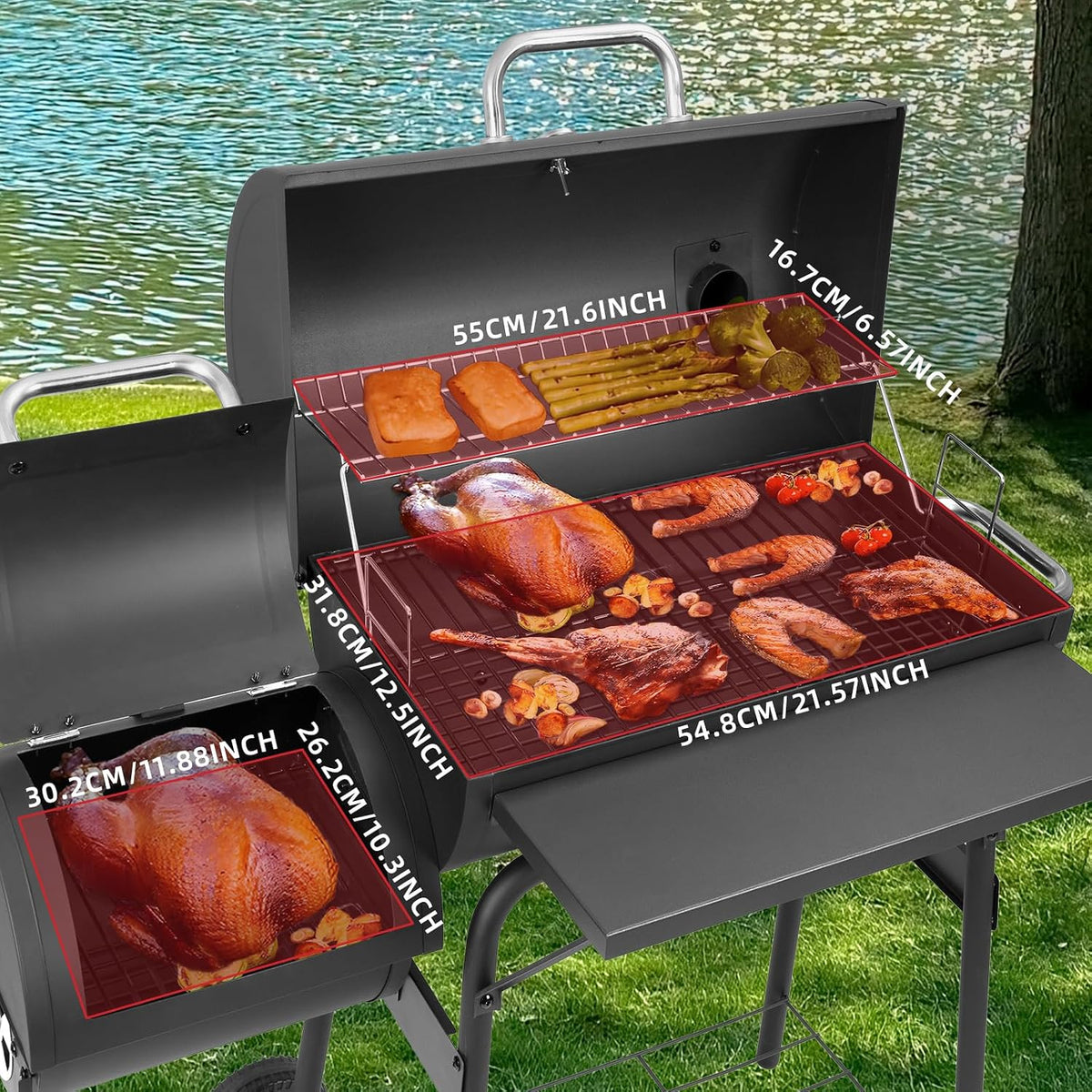 Barrel Charcoal Grill with Offset Smoker