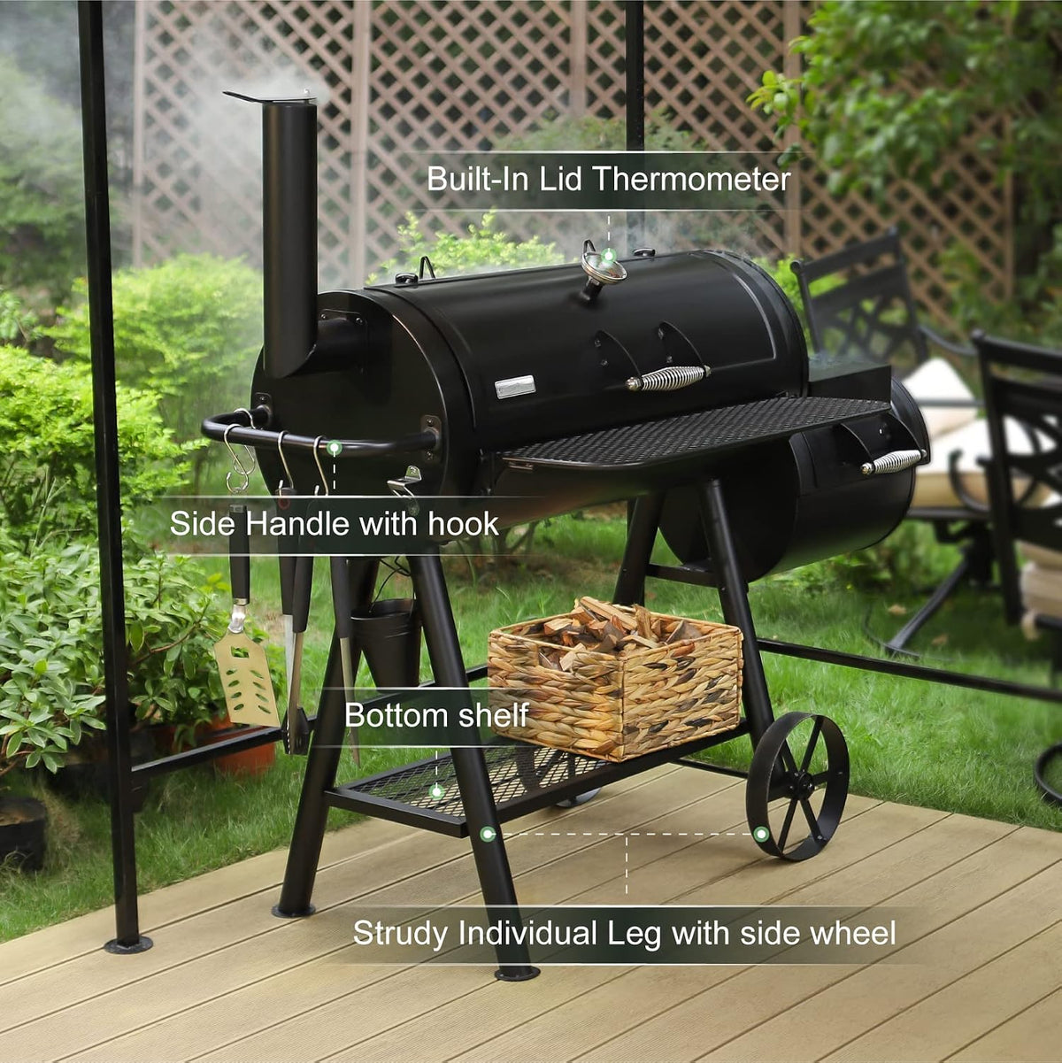 Barrel Charcoal Grill with Offset Smoker