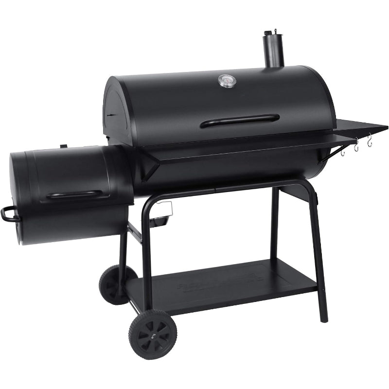 Black Barrel Charcoal Grill with Offset Smoker