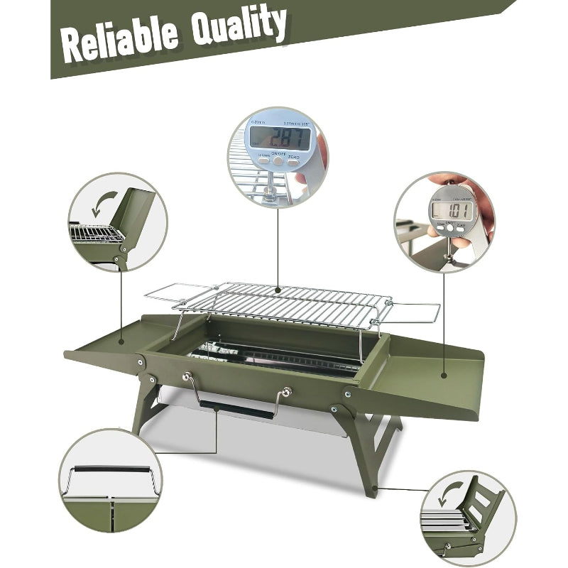 Green Compact Foldable Charcoal Grill
