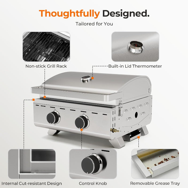 2‑Burner Portable Tabletop Propane Gas Grill