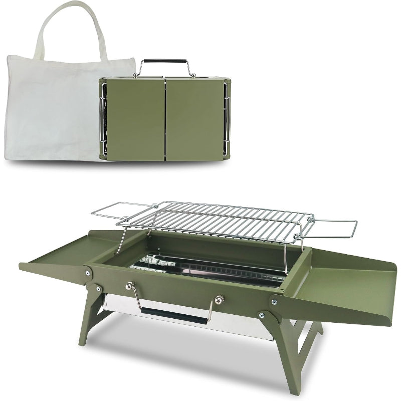 Green Compact Foldable Charcoal Grill