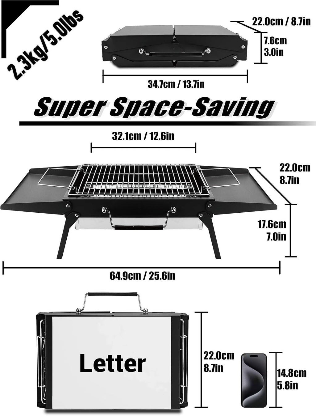 Black Compact Desktop Charcoal Grill