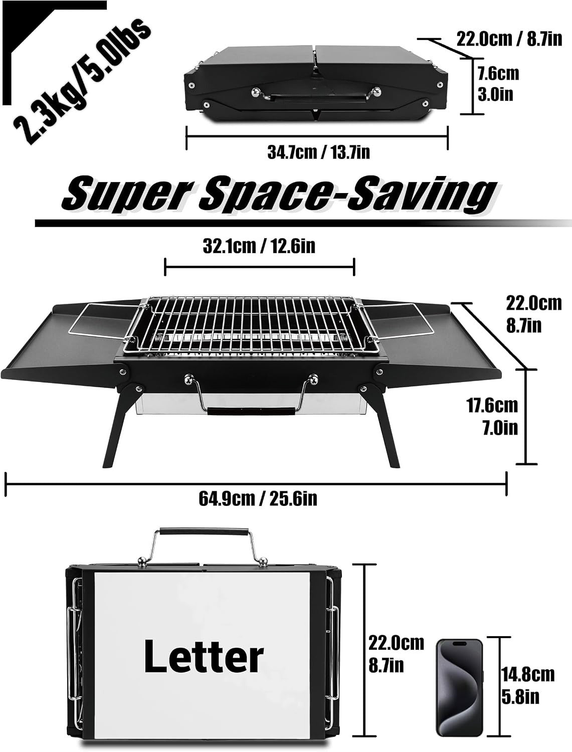 Black Compact Desktop Charcoal Grill