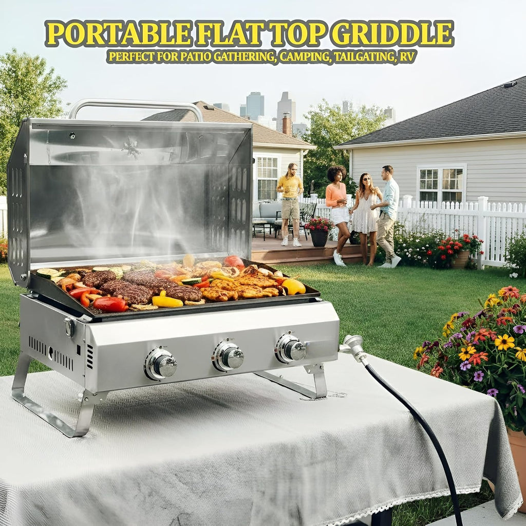 3‑Burner Portable Tabletop Gas Griddle