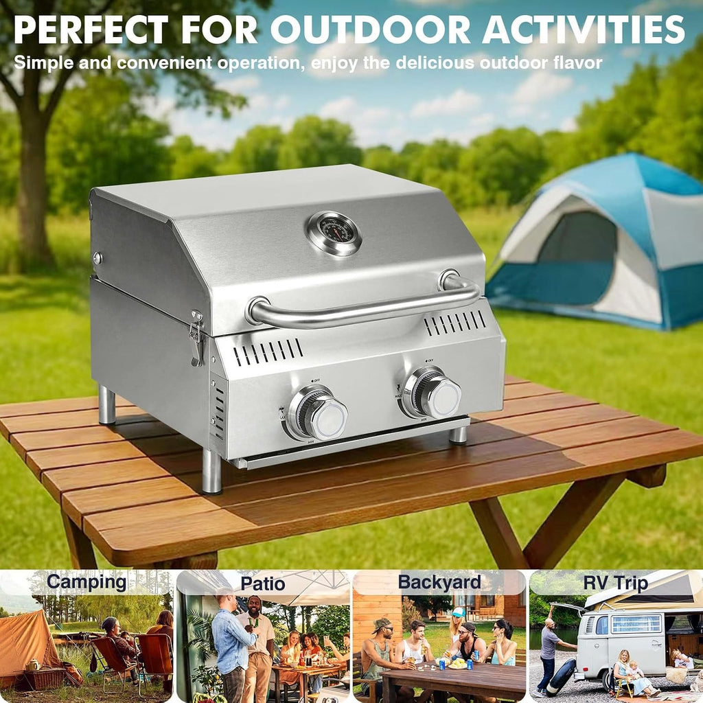 2‑Burner Portable Tabletop Propane Gas Grill