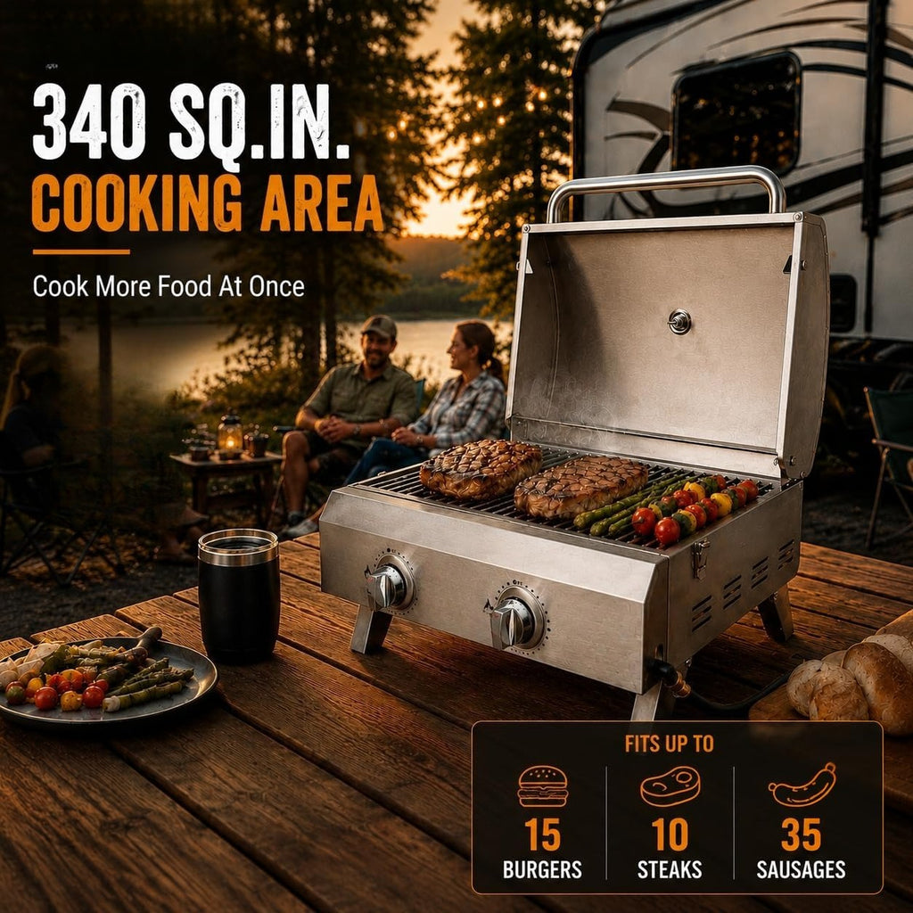 2‑Burner Portable Tabletop Propane Gas Grill