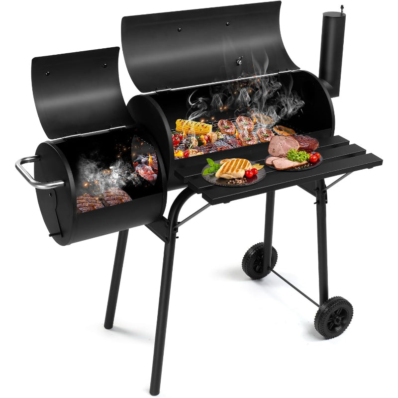 Large Barrel Charcoal Grill with Offset Smoker
