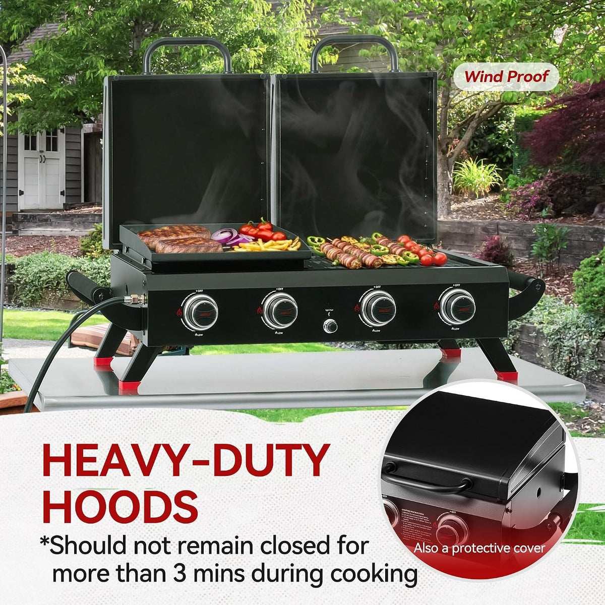 4‑Burner Portable Grill Griddle Combo